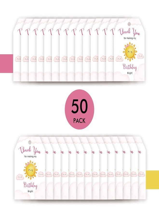 FORSHEEP 50pcs Sunshine Thank You Tags, Sun Gift Tag with String for Girl Birthday Party, Nice Weather Thank You Paper Tags for First Trip Around The Sun Birthday Party Favors - Image 3